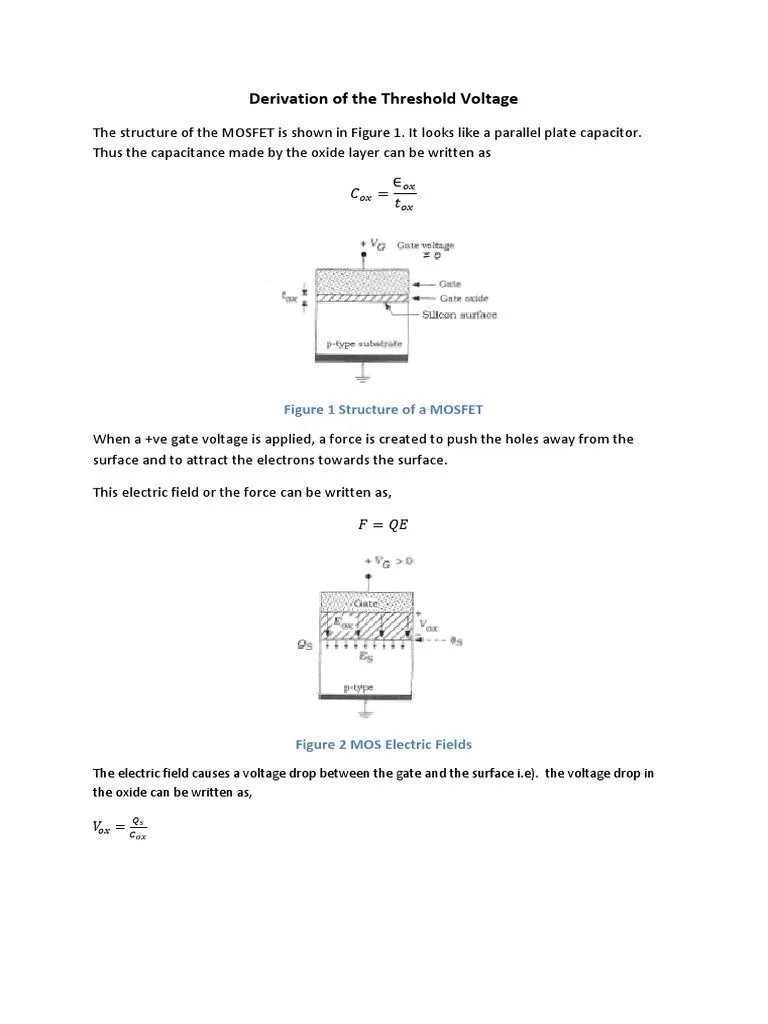 Derivation of The Threshold Voltage PDF Mosfet Electrical Equipment