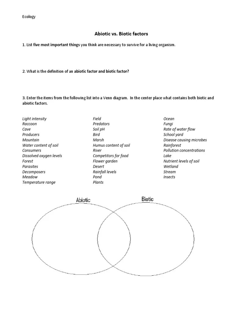 Abiotic Vs Biotic Factors Worksheet Answers
