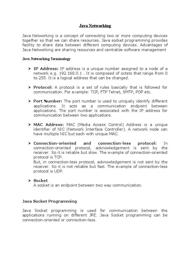 Java Networking PDF Network Socket Port Networking)