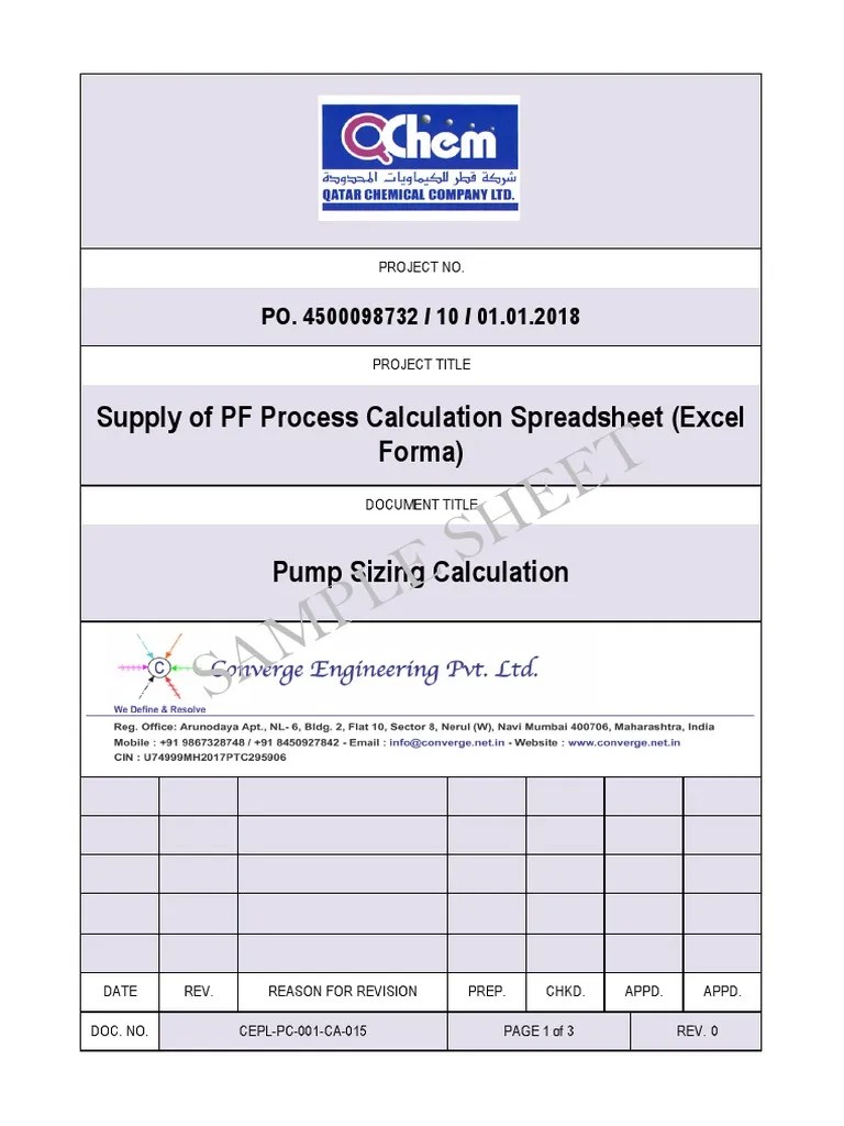 Pump Sizing Calculation PDF PDF Pump Fluid Mechanics