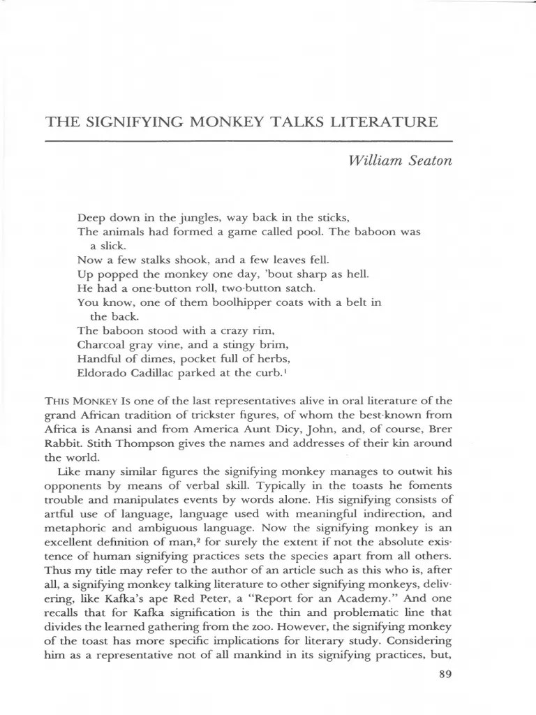 The Signifying Monkey Talks Literature