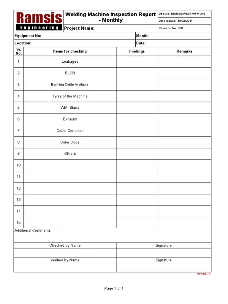 318Welding Machine Inspection Report Monthly Rev 000