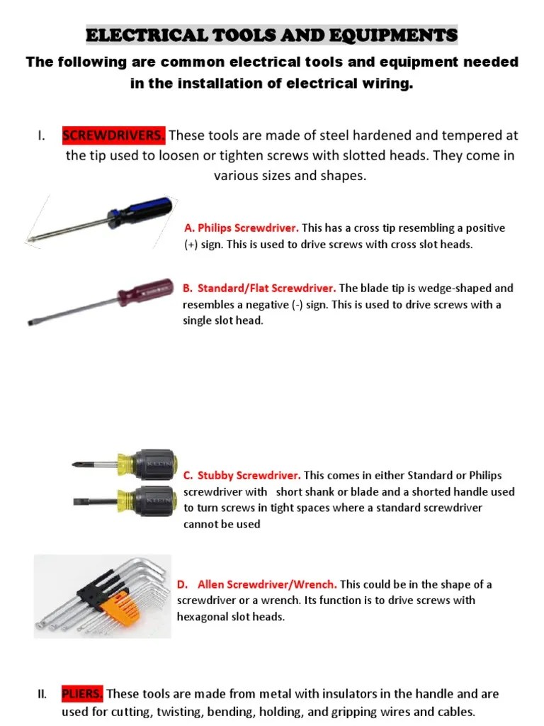 Electrical Tools and Equipments PDF Wire Electrical Components
