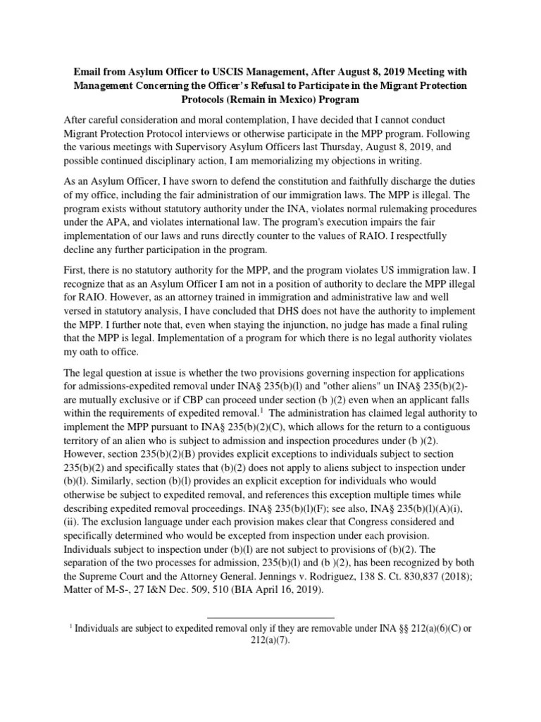 Asylum Officer Email Removal Proceedings Burden Of Proof (Law)