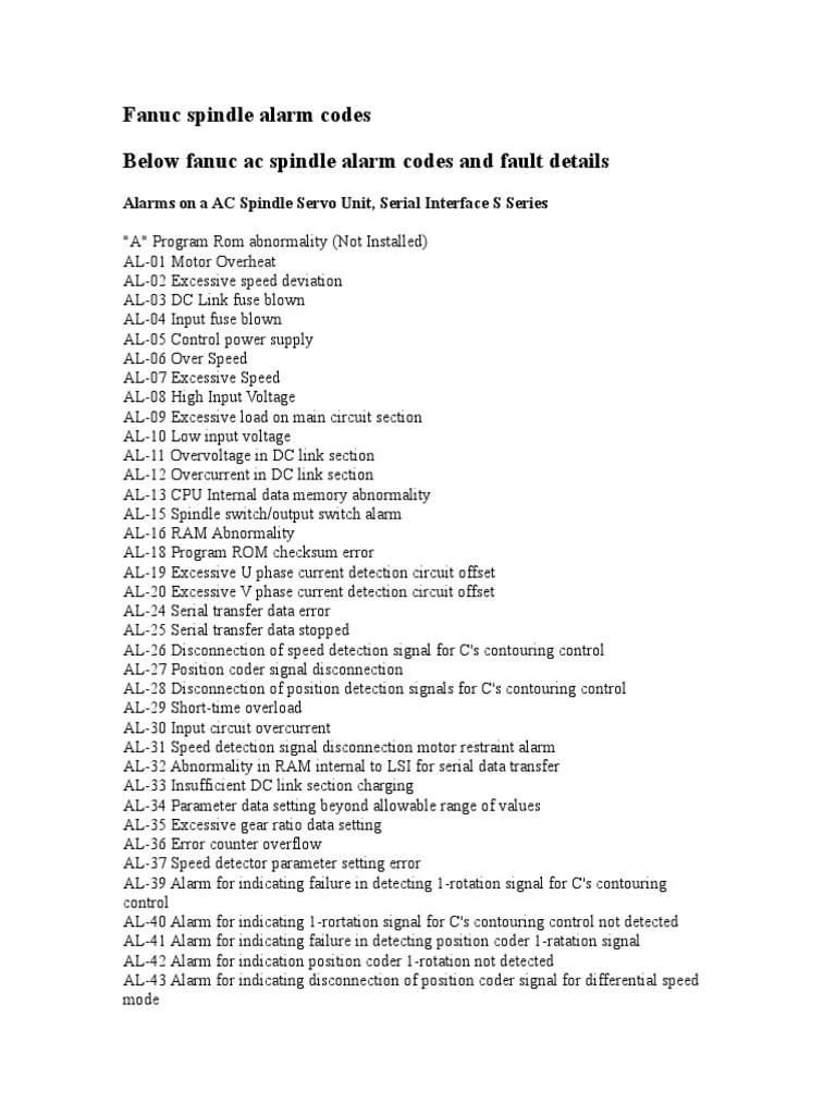 Fanuc Spindle Alarm Codes PDF