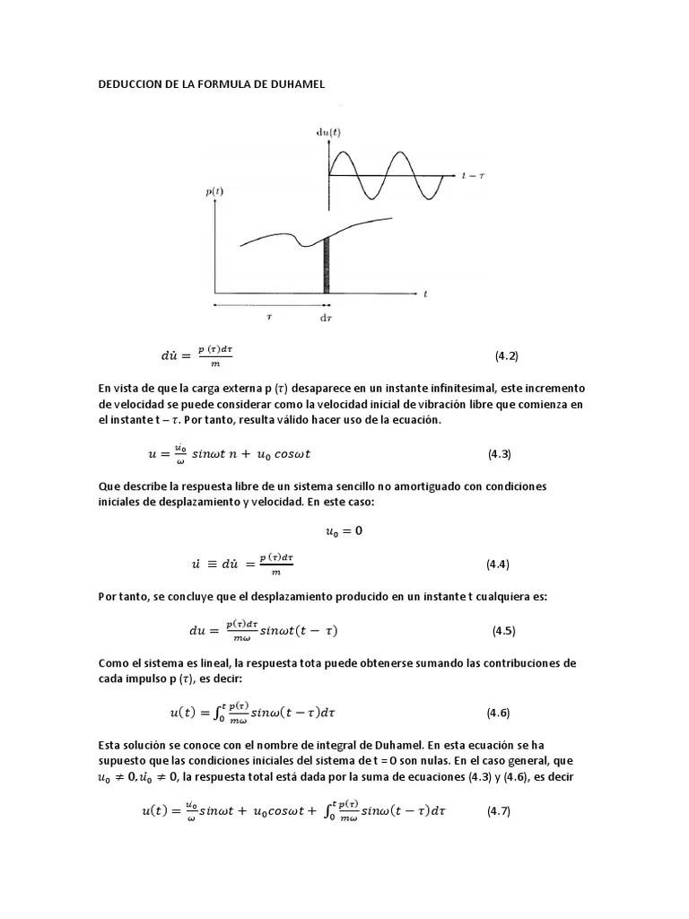 Derivación de la fórmula integral de Duhamel para el cálculo de la