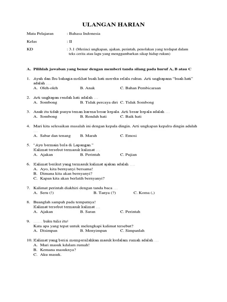 Ulangan Harian Bahasa Indonesia 3.1 | PDF
