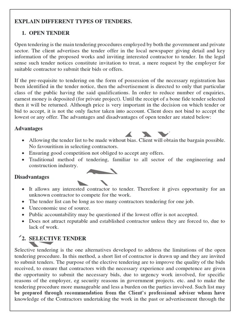 An InDepth Explanation of Different Types of Tenders Open, Selective