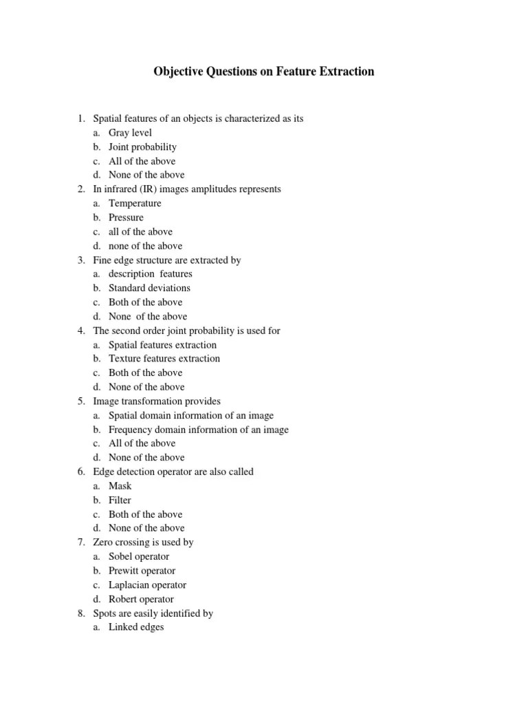 Objective Questions On Feature Extraction PDF Signal Processing