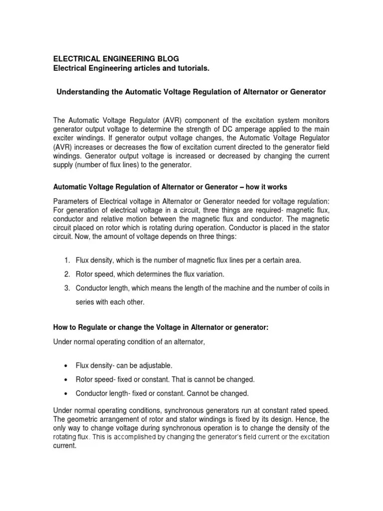 Understanding The Automatic Voltage Regulation of Alternator or