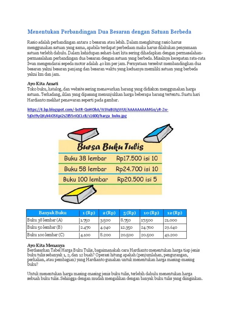 Menentukan Perbandingan Dua Besaran Dengan Satuan Berbeda | PDF