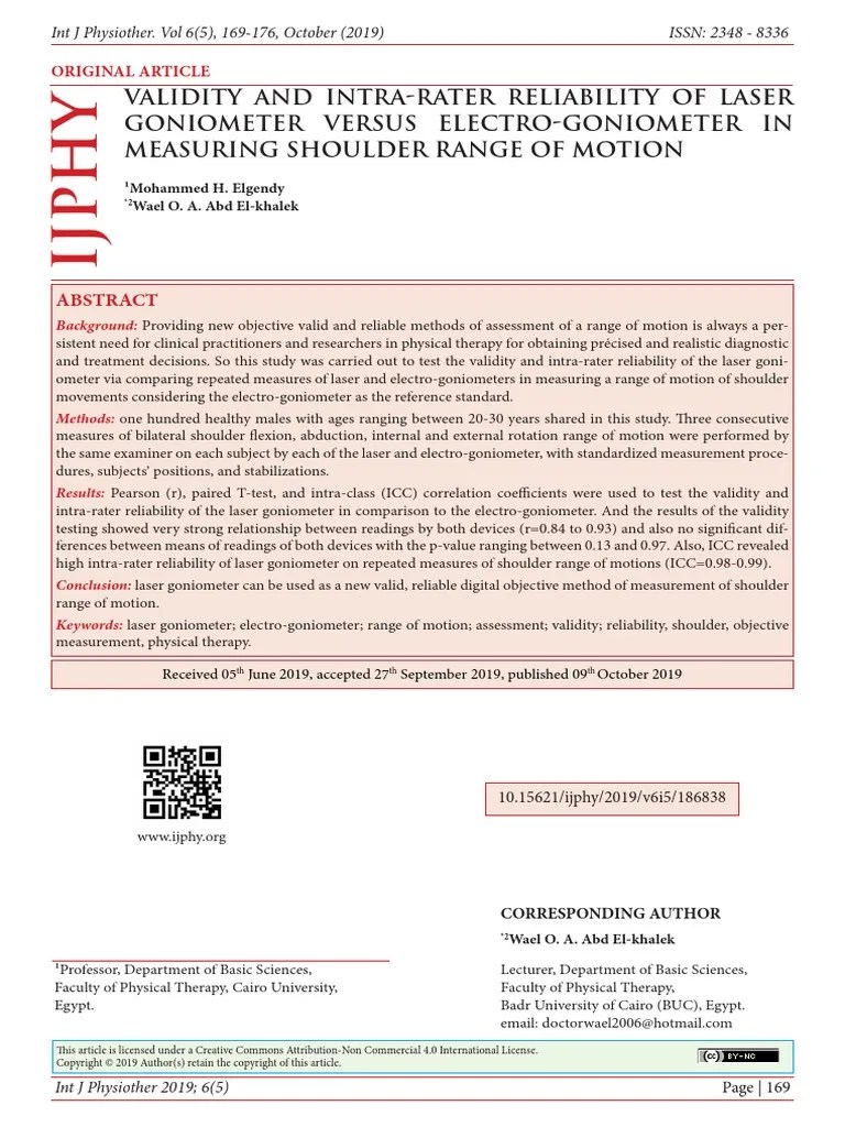Validity and IntraRater Reliability of Laser Goniometer Versus Electro