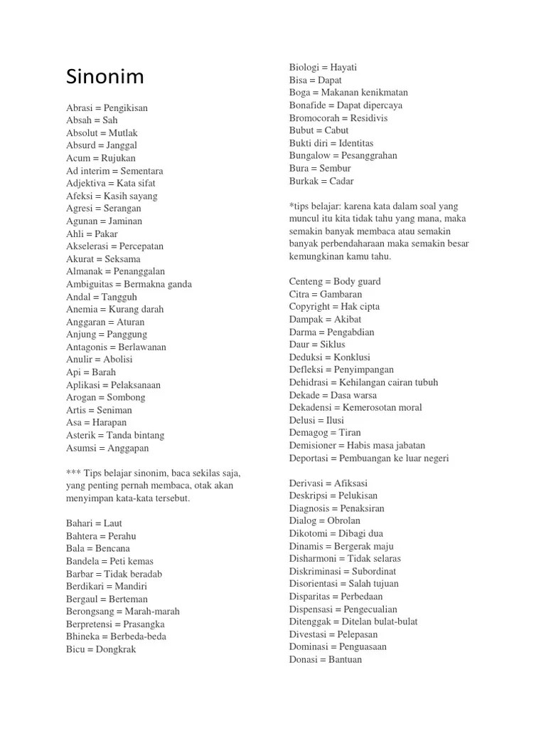 Sinonim Antonim Kata | PDF