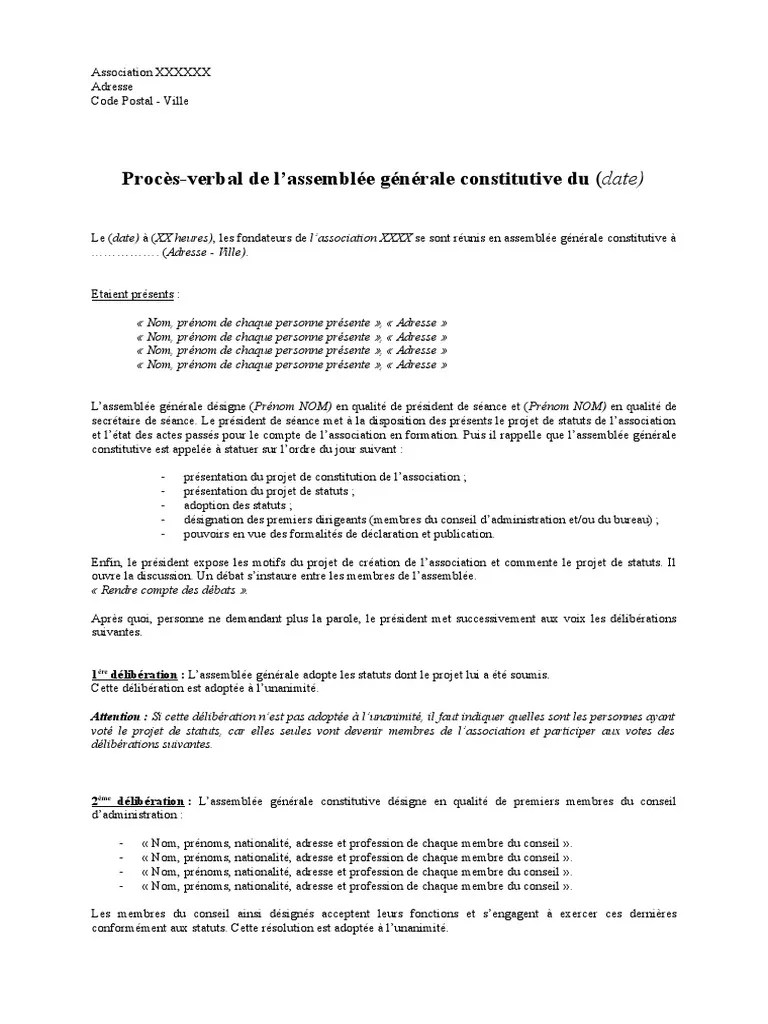 Modèle de ProcèsVerbal d'Assemblée Générale Constitutive