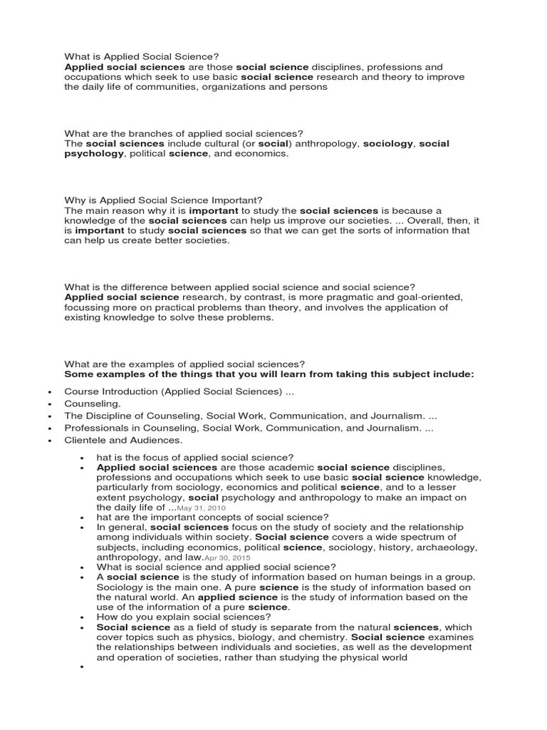 What is Applied Social Science Social Sciences Discipline (Academia)
