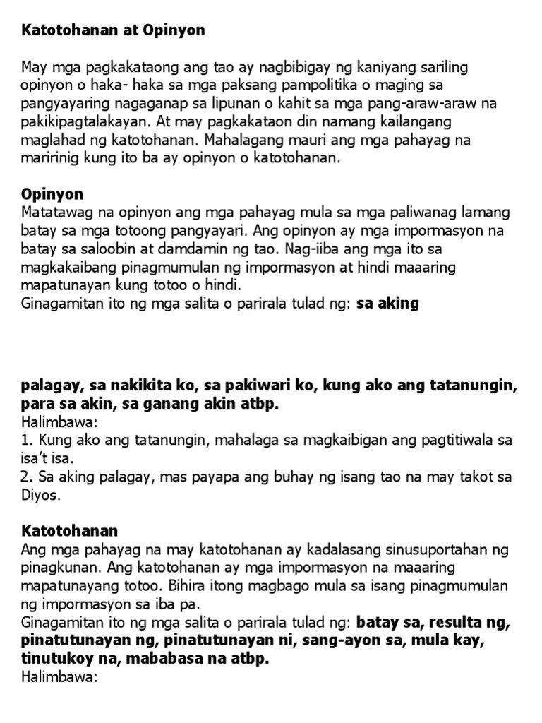Limang Halimbawa Ng Opinyon At Halimbawa ng Trabaho