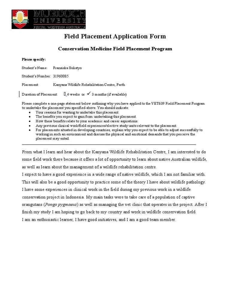 Field Placement Application Form PDF