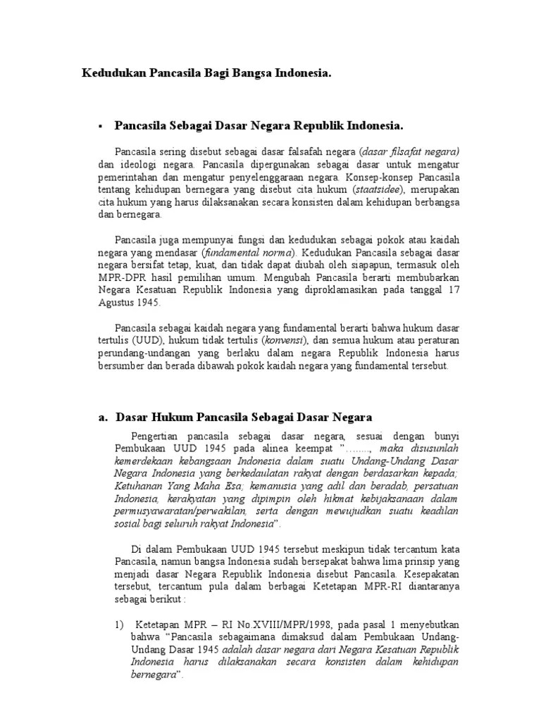 Kedudukan Pancasila Bagi Bangsa Indonesia | PDF