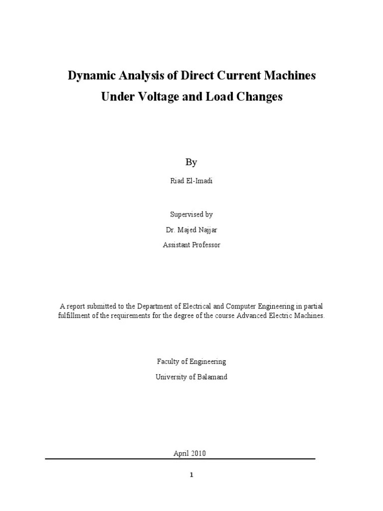 Dynamic Analysis of Direct Current Machines Under Voltage and Load