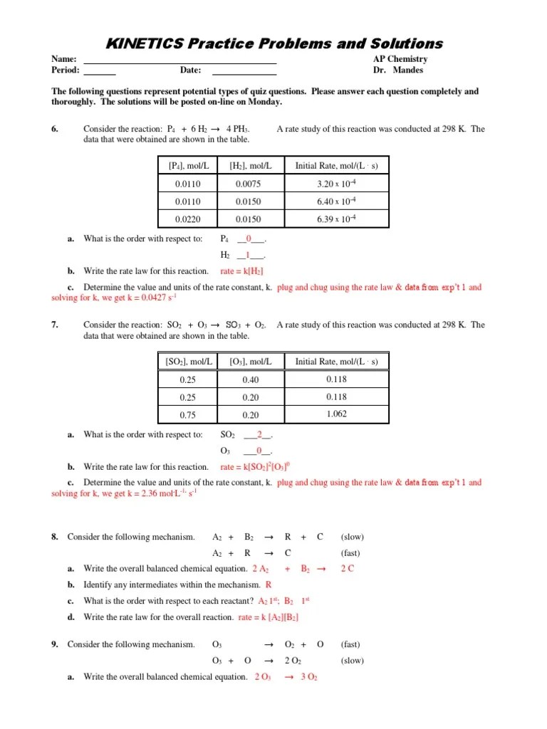 20112012 Prequiz for Problems and Solutions Reaction Rate