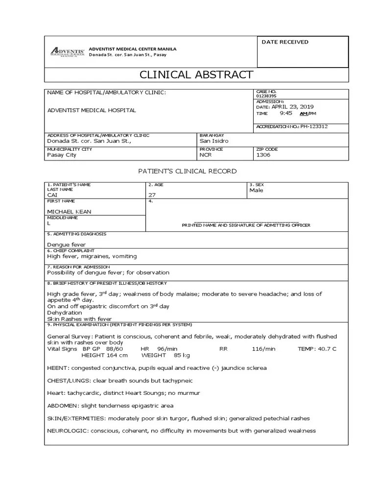 Clinical Abstract Sample Prac 2 PDF Dehydration Medicine