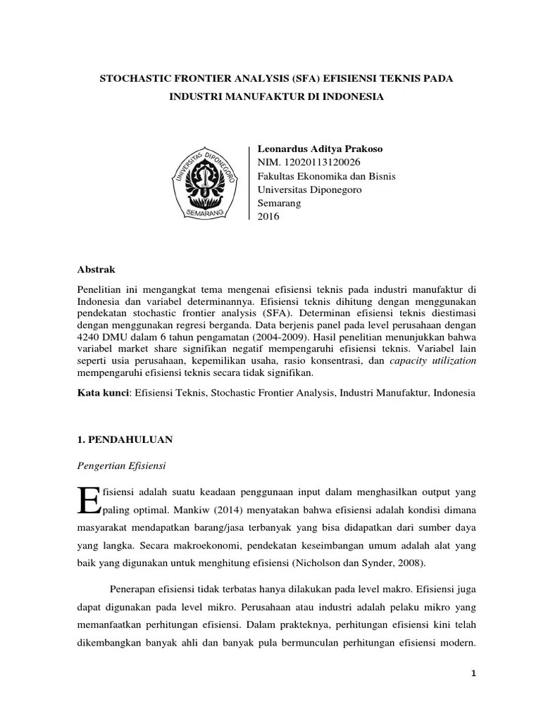 Stochastic Frontier Analysis Sfa Efisien