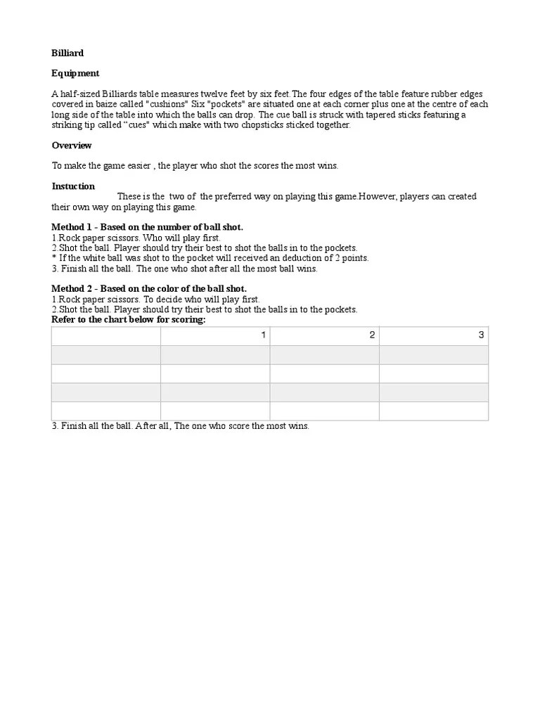 An Introduction to the Equipment, Rules, and Scoring Methods of