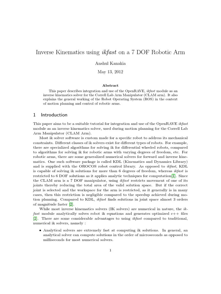 Ikfast Paper Solutions PDF PDF Numerical Analysis Computer Science