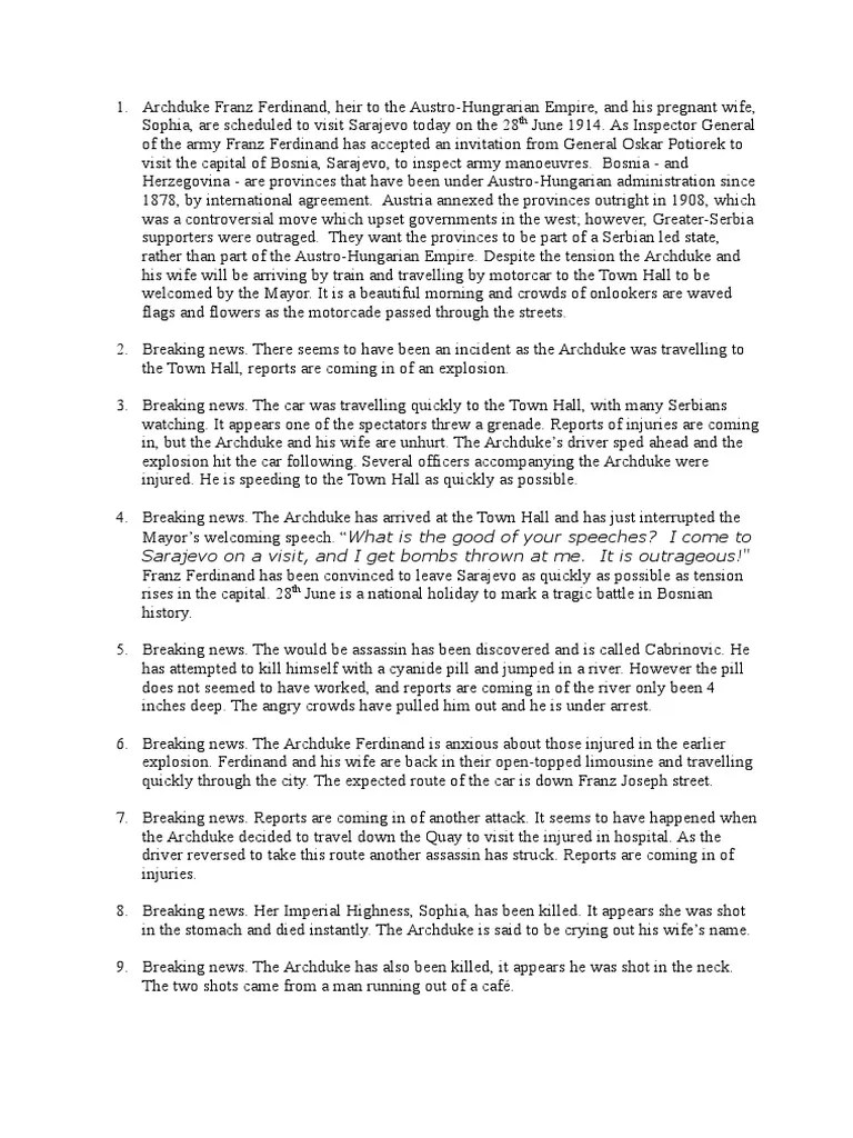 Archduke Franz Ferdinand Story PDF Conflicts Human Rights Abuses