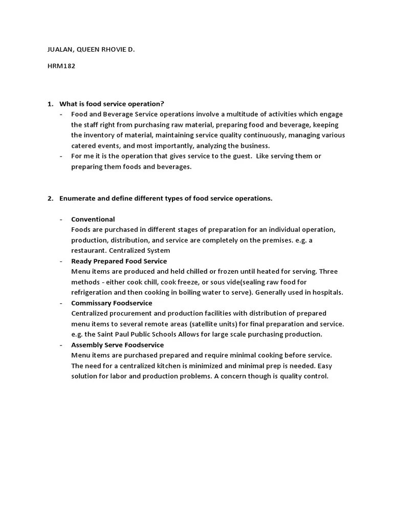 What Is Food Service Operation? PDF