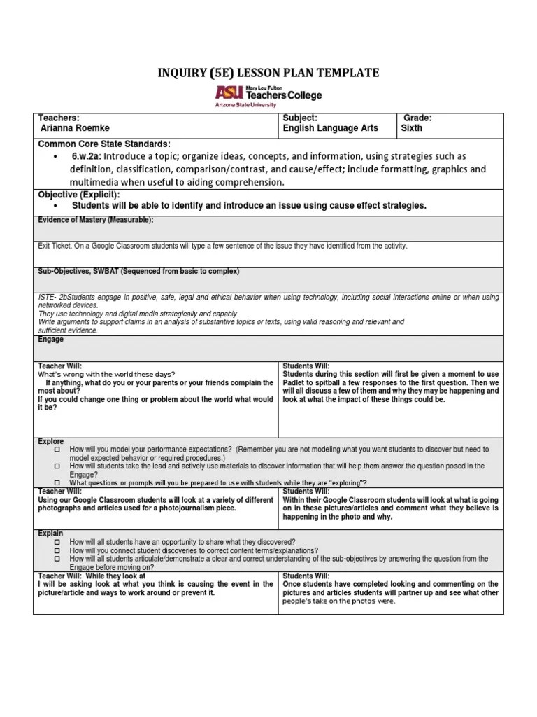 Inquiry Based Lesson Plan PBL PDF Lesson Plan Teachers