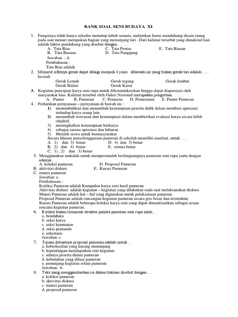 Bank Soal Seni Budaya Xi | PDF
