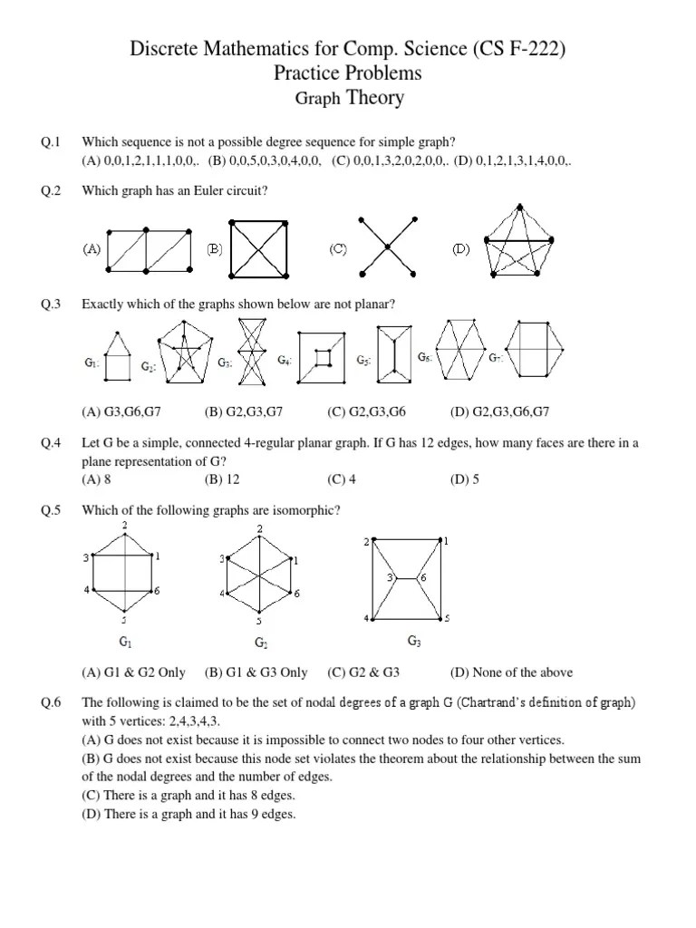 Practice Problems Graph Theory | PDF | Vertex (Graph Theory) | Graph Theory