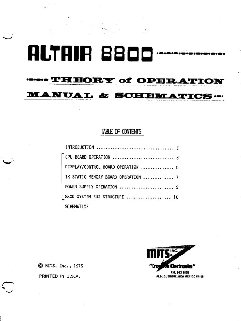 Altair 8800 Theory of Operation Manual PDF | PDF