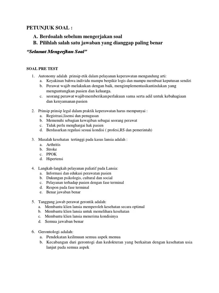 Soal Pre Dan Post Test Geriatrik | PDF