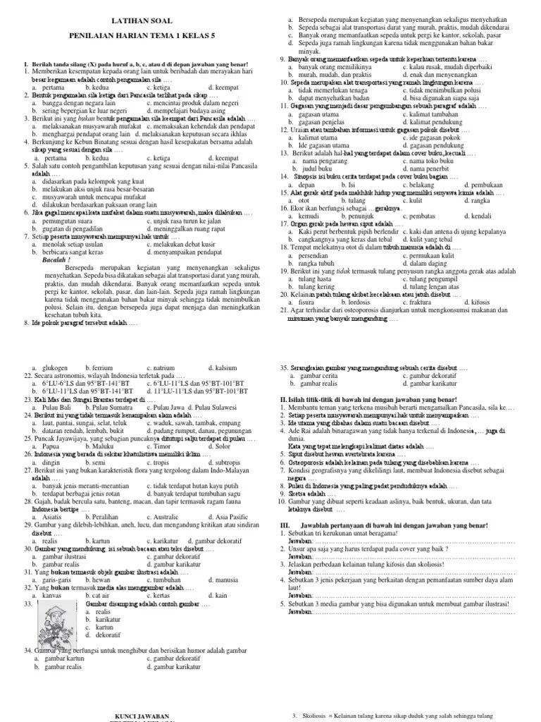 Soal UH Tema 1 Kelas 5 Kurikulum 2013 | PDF