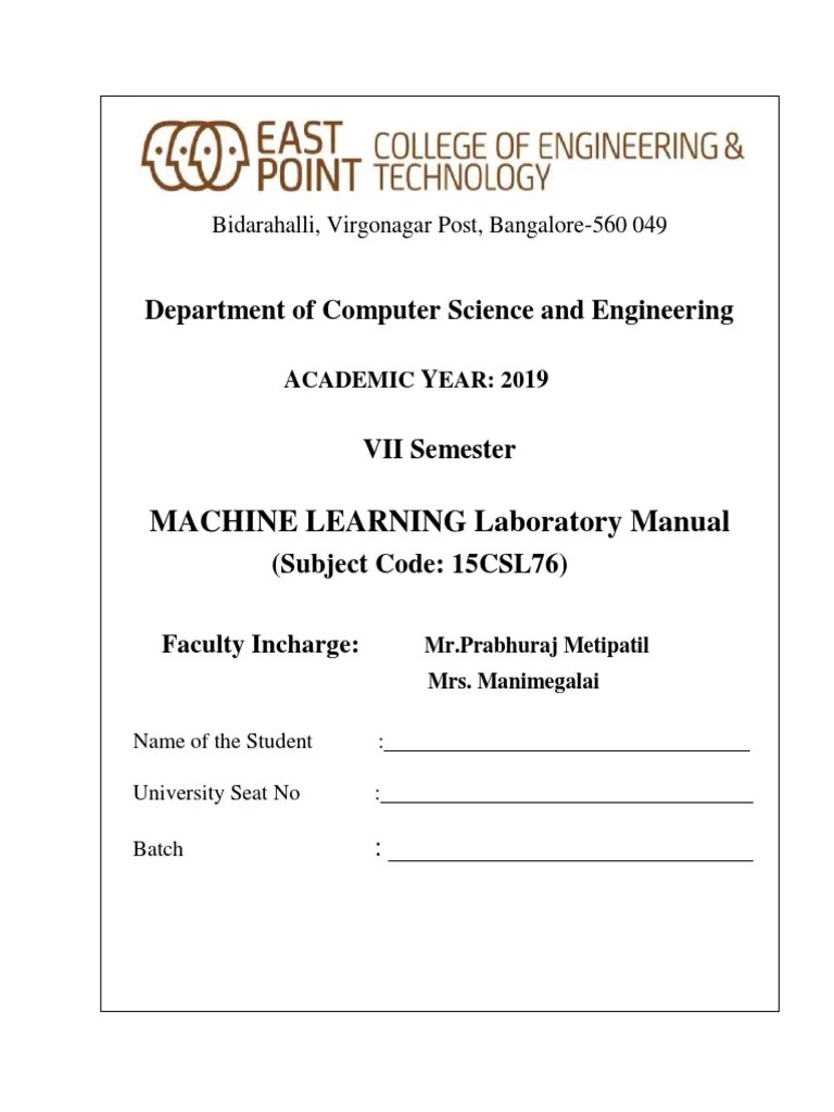 Machine Learning Lab Manual PDF Artificial Neural Network Machine