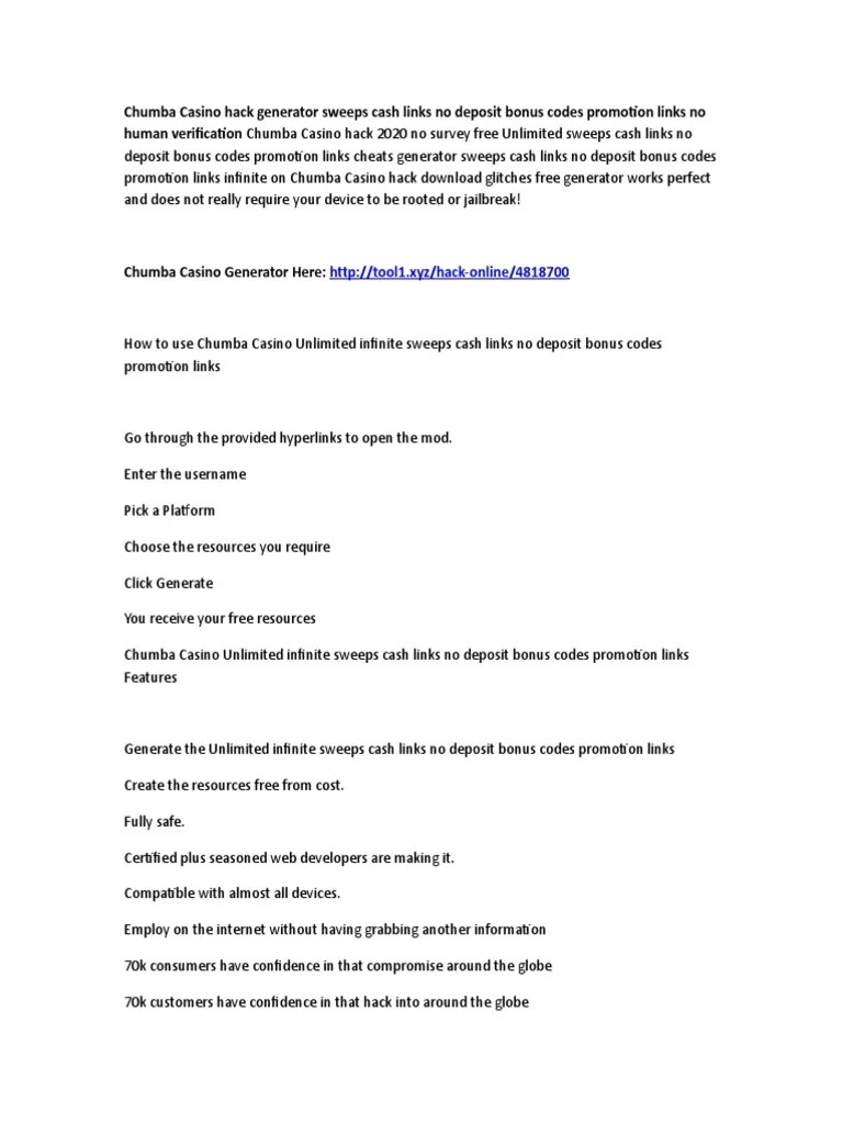 Chumba Casino Hack Generator Sweeps Cash Links No Deposit Bonus Codes