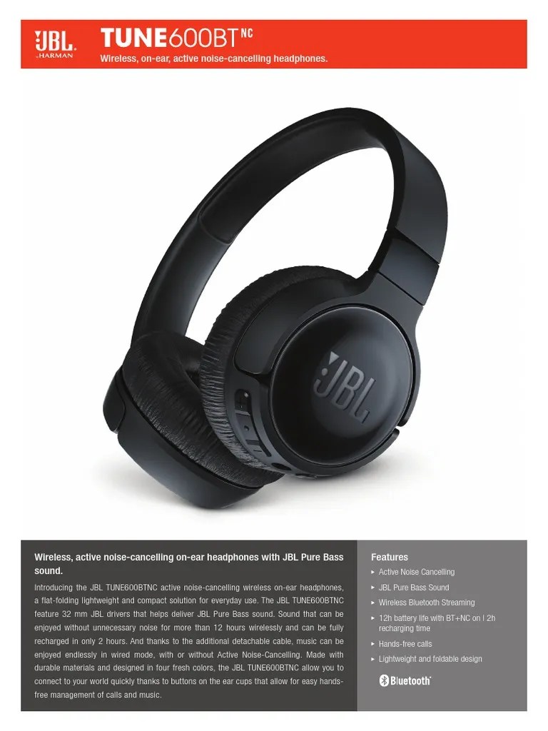 JBL Tune600BTNC Spec Sheet English | PDF | Headphones | Bluetooth