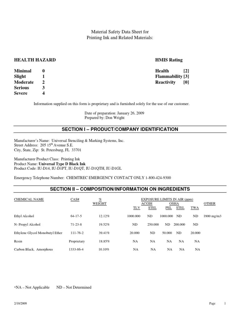 MSDS Tinta Printer PDF Toxicity Firefighting