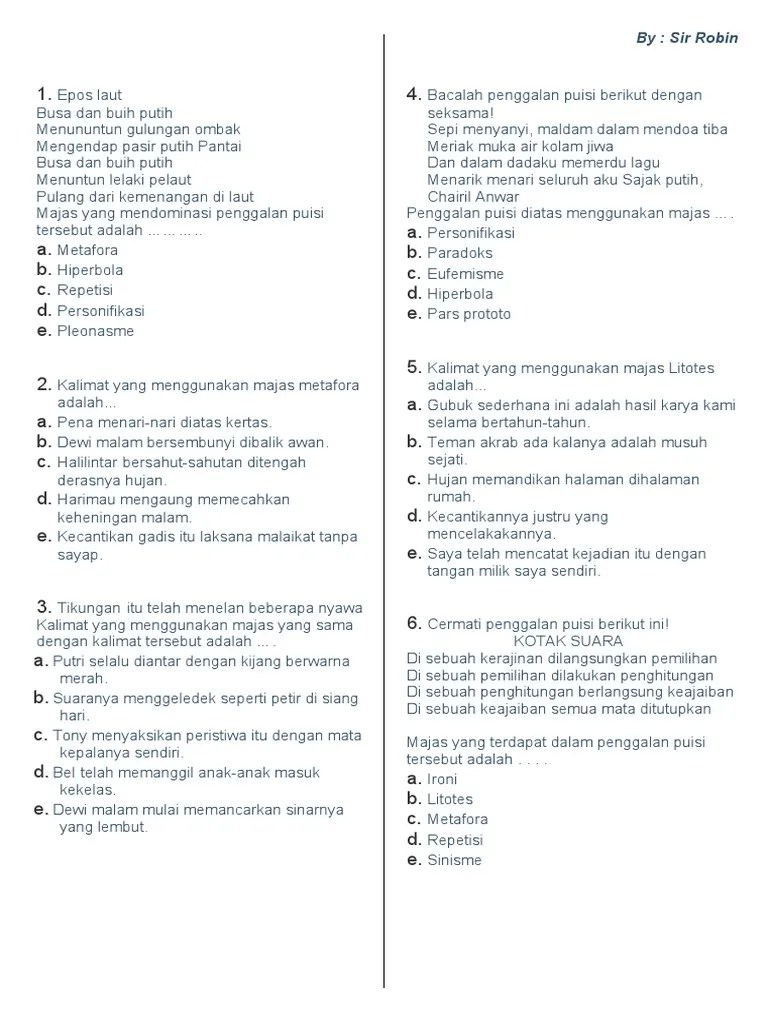 Berikut Ini Kalimat Yang Mengandung Majas Metafora Adalah