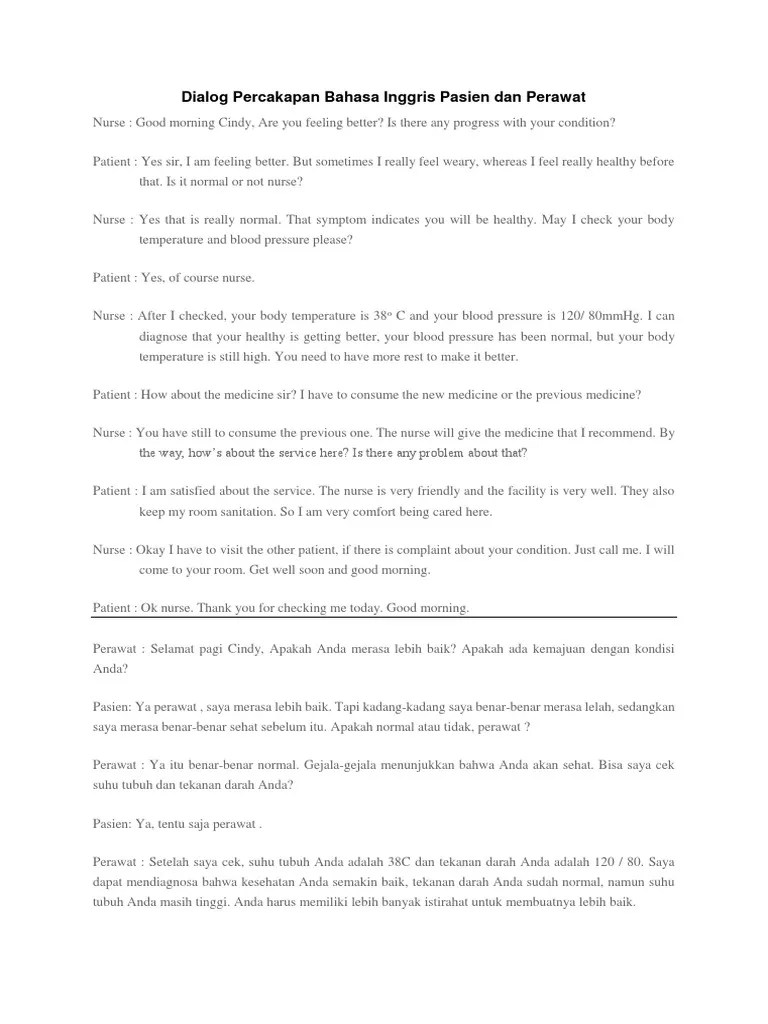 Dialog Percakapan Bahasa Inggris Pasien Dan Perawat - Minggu 9 | PDF