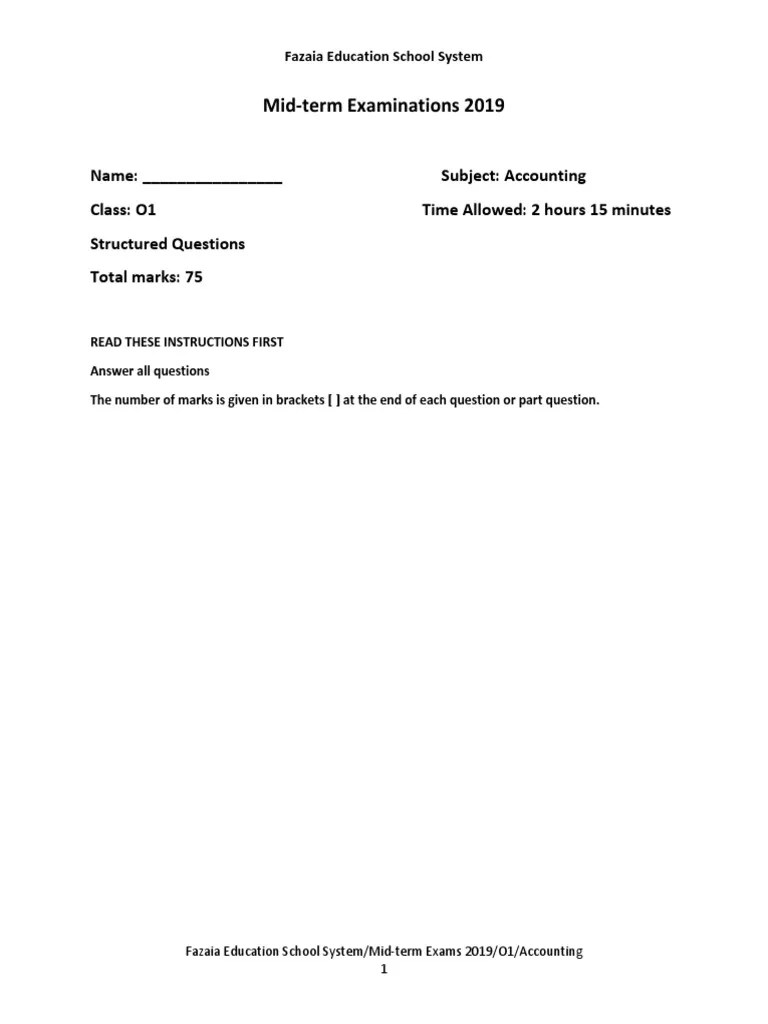 Accounting Paper For First Year O Level PDF Expense Banks