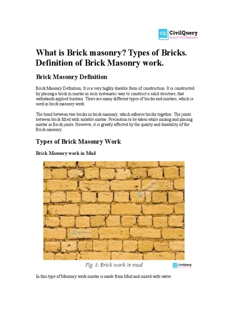 Brick Masonry Definition PDF Brick Lime (Material)