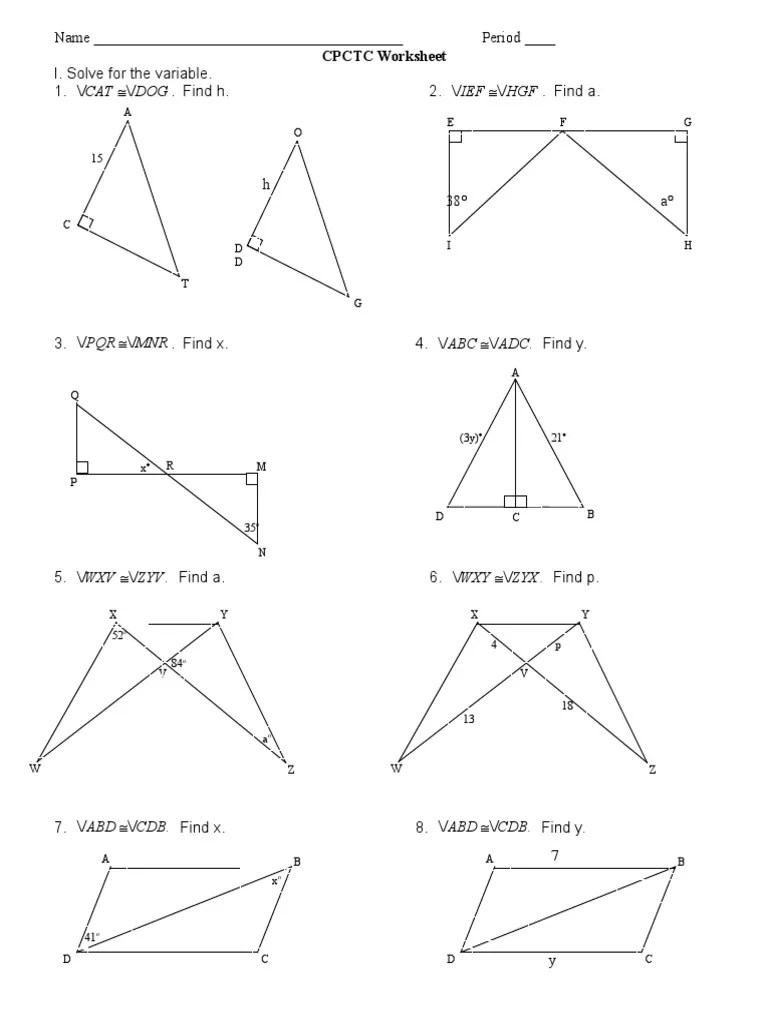CPCTC Worksheetss PDF Elementary Geometry Elementary Mathematics