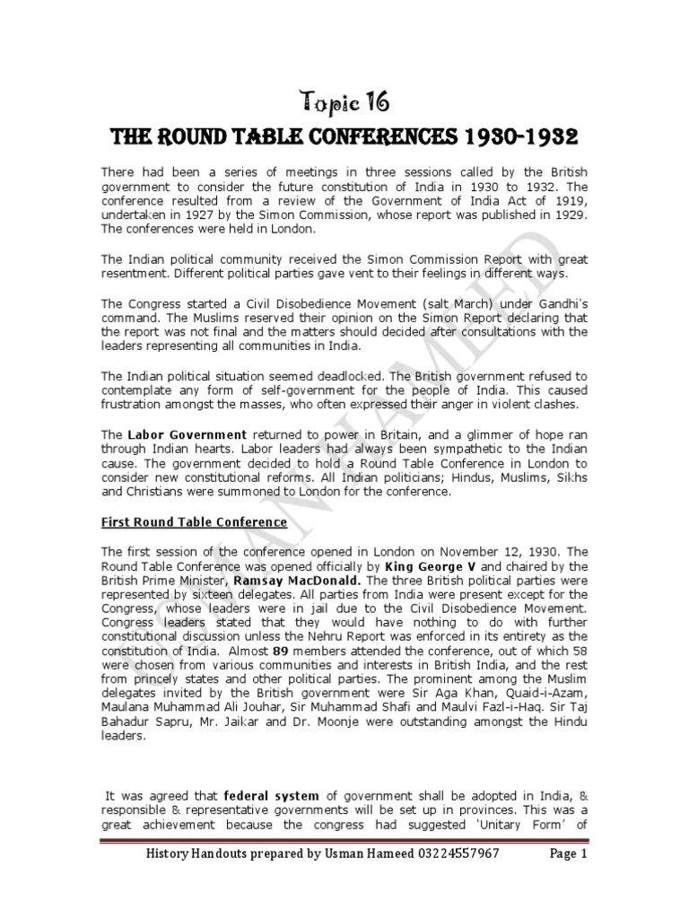 Rounding the Table An Analysis of the Three Round Table Conferences of
