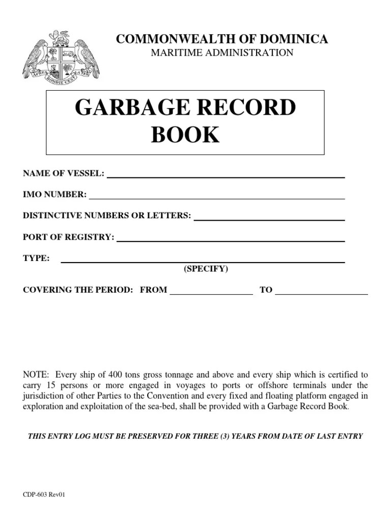 Garbage Record Book PDF Waste Transport