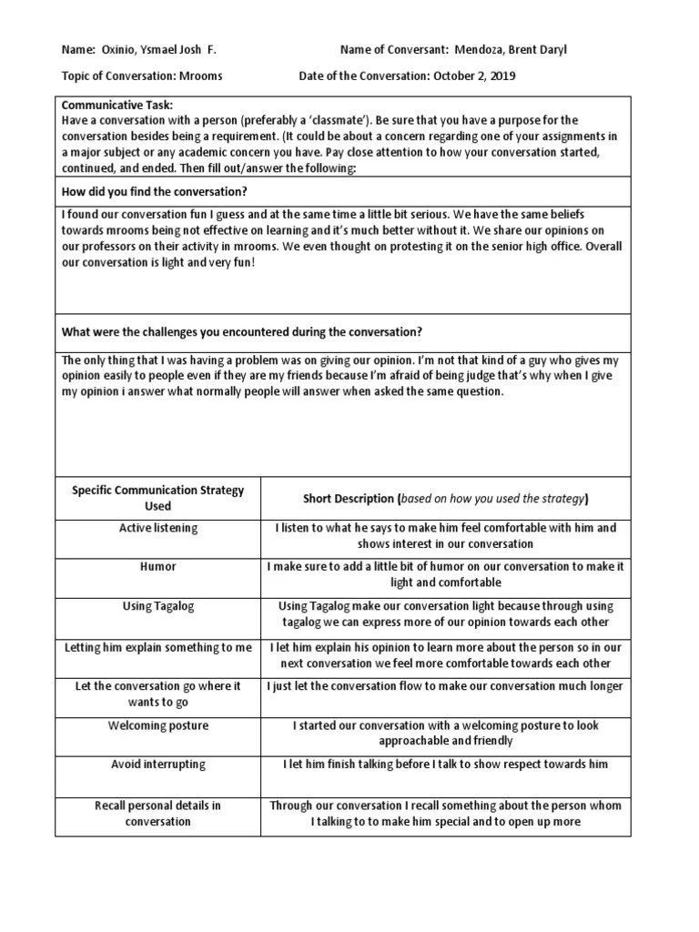 Communicative Strategies Worksheet PDF Conversation Epistemology