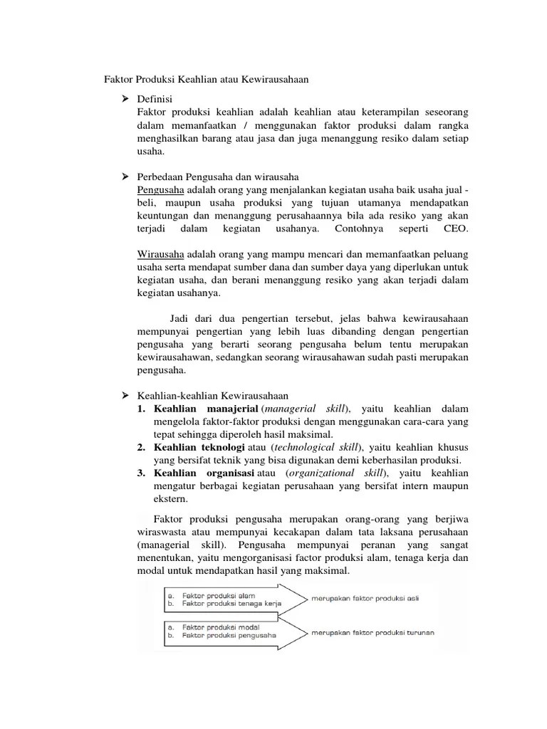 Faktor Produksi Keahlian Atau Kewirausahaan | PDF
