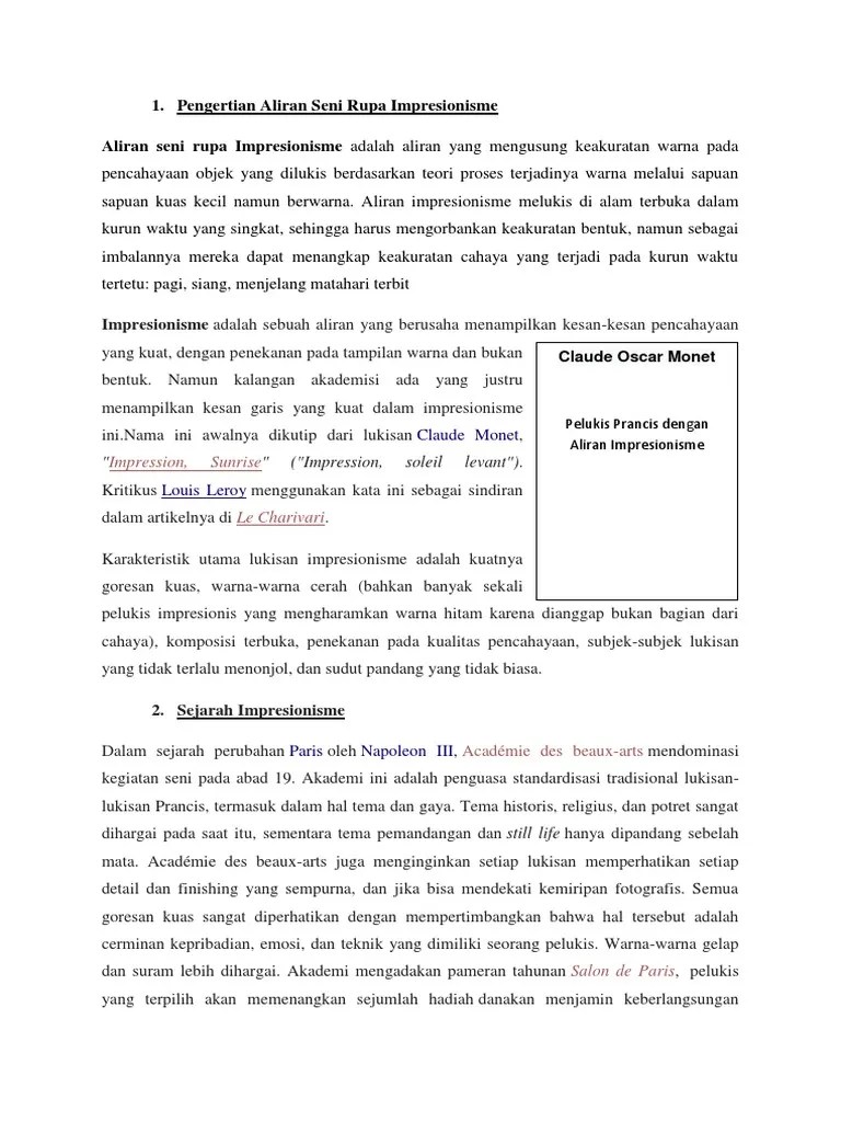Pengertian Aliran Seni Rupa Impresionisme | PDF